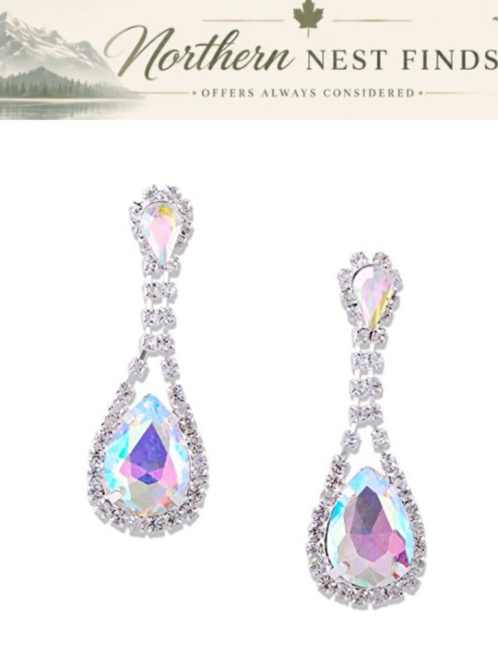 Silver Plated Teardrop Dangle Earrings with Crystal Rhinestones